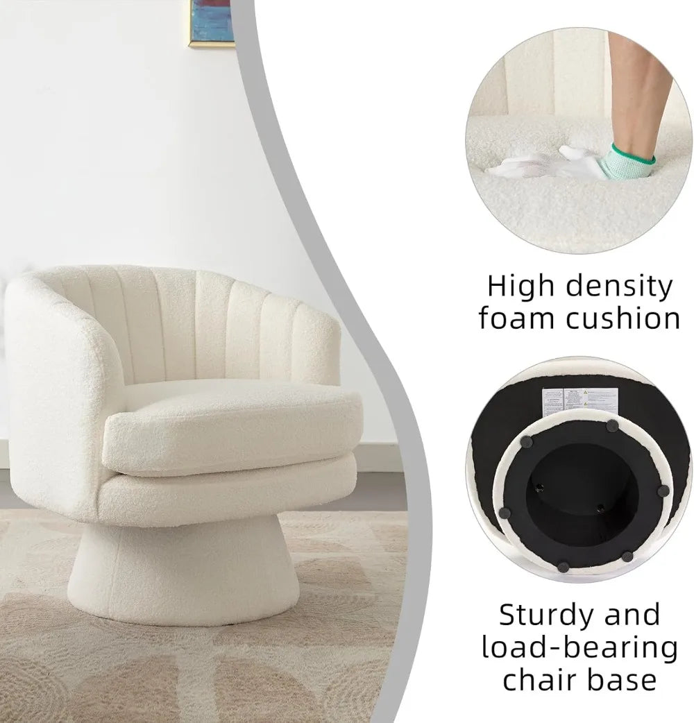 Swivel Accent Chair with Armrest, Modern 360 Degree Swivel Barrel Chair with Curve Back and Soft Cushion,Comfy Round Sherpa