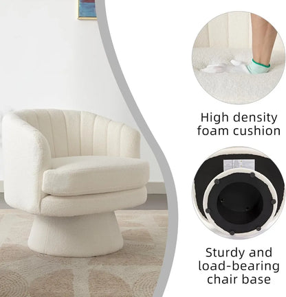 Swivel Accent Chair with Armrest, Modern 360 Degree Swivel Barrel Chair with Curve Back and Soft Cushion,Comfy Round Sherpa