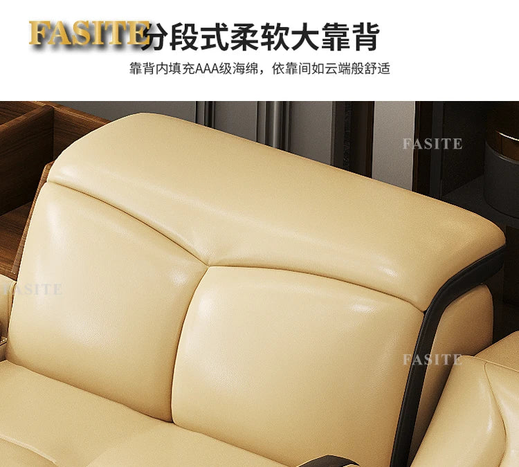 Smart Leather Sofa Massage for Left and Right Noblewomen, Cowhide Solid Wood Living Room Corner Small Unit