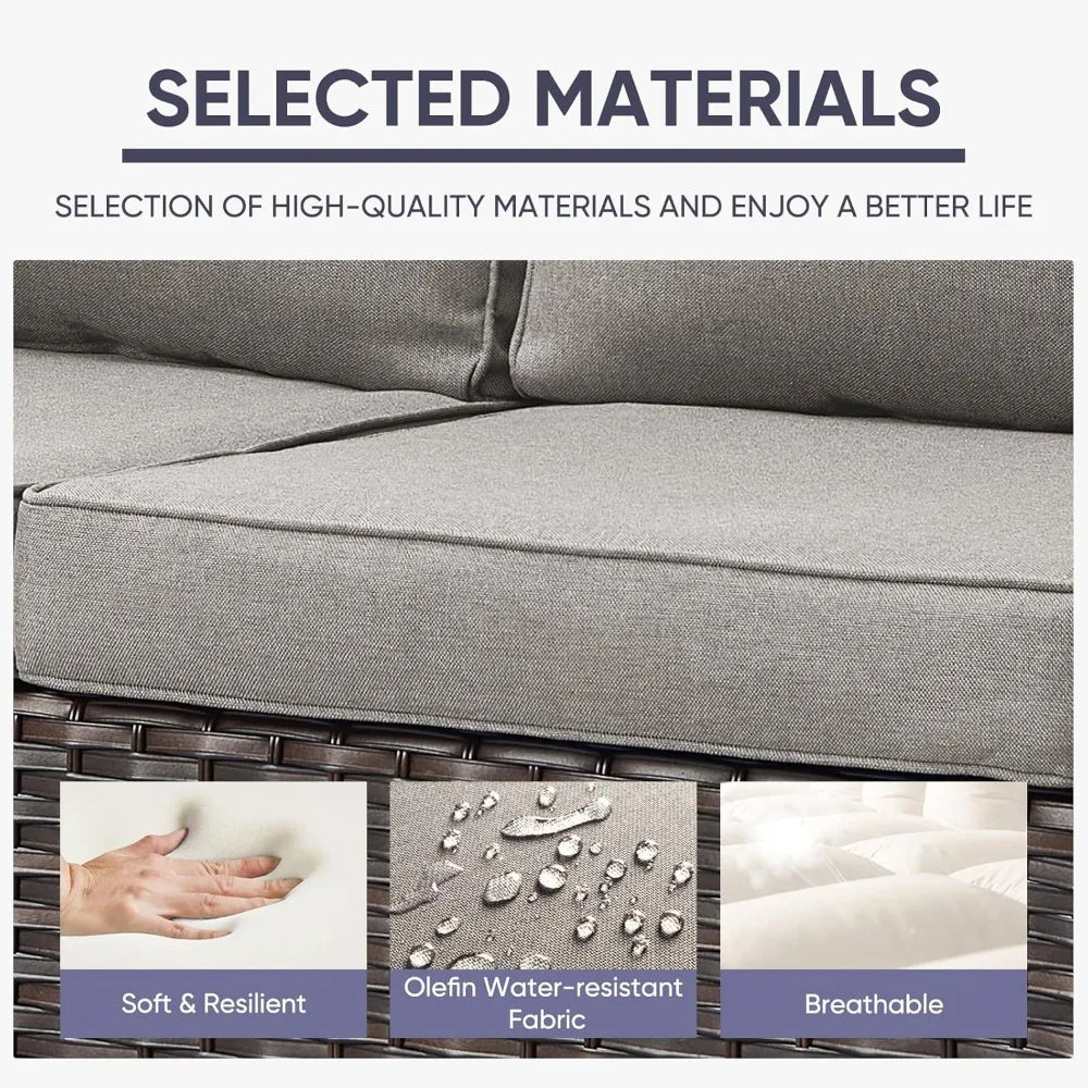 Outdoor Couch Patio Furniture: Wicker Patio Sofa with Deep Seat High Back, 800Lbs Weight Capacity Oversize Outdoor