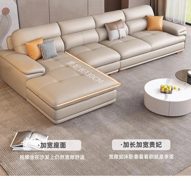 The first layer of cowhide leather sofa living room combination modern simple size apartment cream style leather sofa