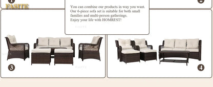 Long - lasting 6 Pieces Patio Furniture Set, Wicker Outdoor Patio Sets, Sectional Rattan Sofa Chairs with Coffee Table