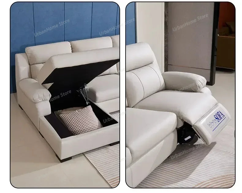 L-shaped Living Room Sofa Leather Electric Recliner Sofa Multi-functional Sofa Bed Folding Small Furniture with Storage Space