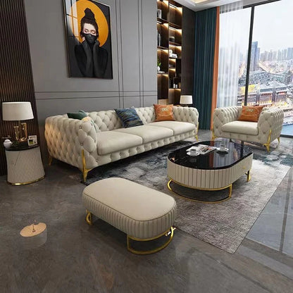leather sofa setLight luxury sofa combination high-end living room furniture  Italian stainless steel modern art