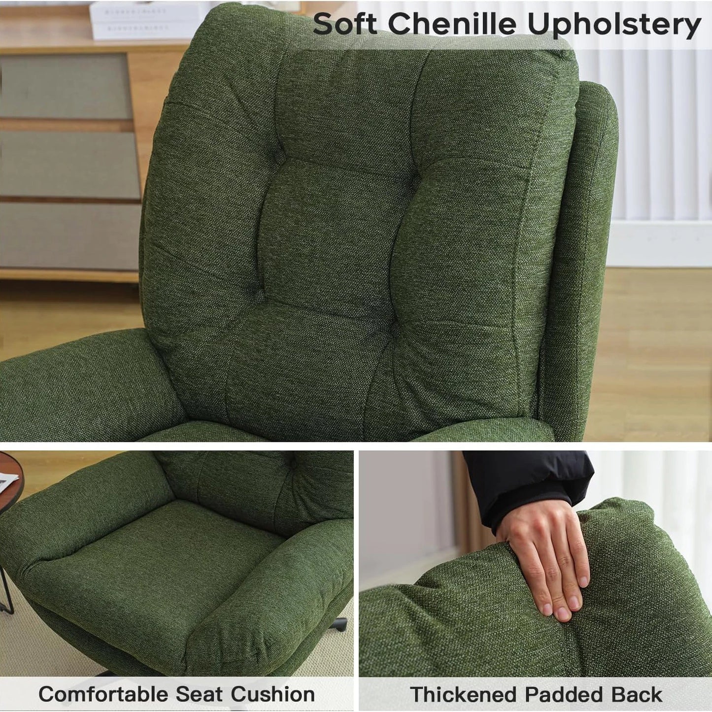 TODRANI 360° Chenille Rocking Swivel Accent Chair with Ottoman Ergonomic Reclining Lounge Chair for Living Room, Bedroom