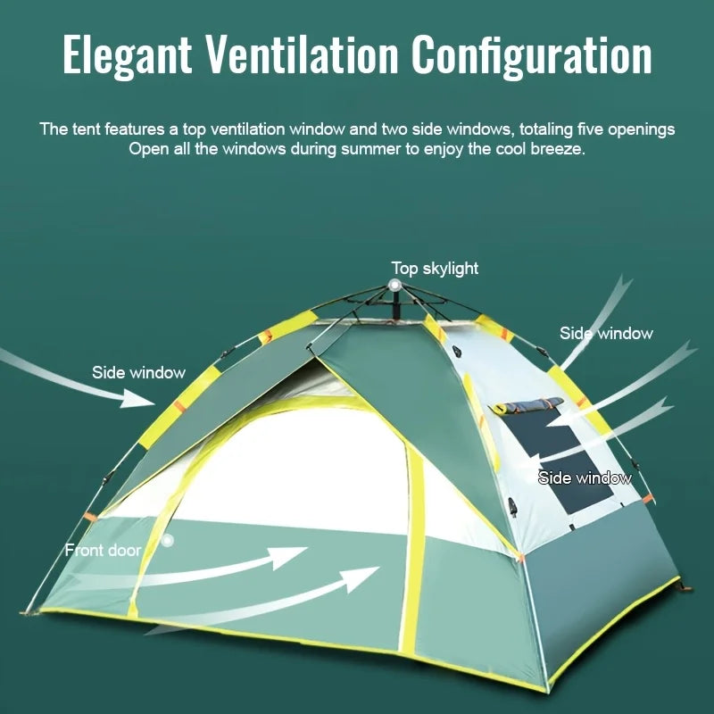 1-3/3-4 Persons Full Season Tent - Automatic Instant Setup Camping Tent - Equipped With Double Doors And Mesh Windows, Windpr