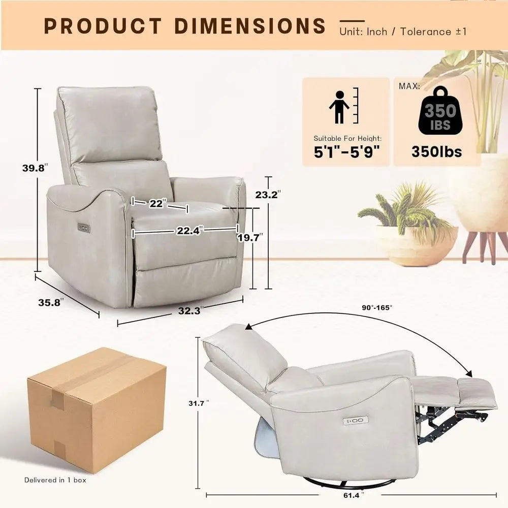 Oversized Power Recliner Swivel Glider Massage Heat Nursery Adjustable Headrest 26in Wide Armrest White Customized