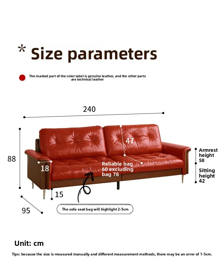 Nordic Italian light luxury medieval French plaid designer living room straight retro oil wax leather cowhide nebula sofa