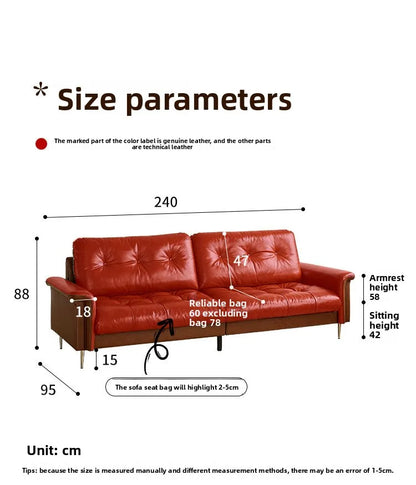 Nordic Italian light luxury medieval French plaid designer living room straight retro oil wax leather cowhide nebula sofa