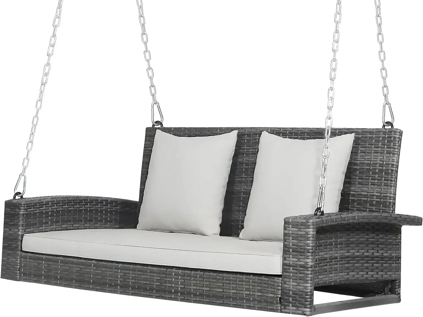 l Hanging Porch Swing, 2-Person Outdoor Wicker Swing Chair Bench With Cushions, Steel Chains For Garden, Backyard, Deck L