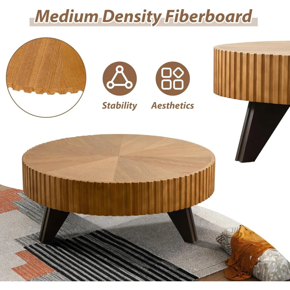 Contemporary Walnut Coffee Table - Rustic Grain Pedestal Style | Compact Modern Accent Table