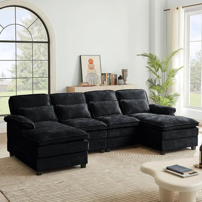 110" Convertible Sectional Sofa, U Shaped Comfy Cloud Couch With Double Chaise And Padded Armrests, Modern Upholstered 4 Seater