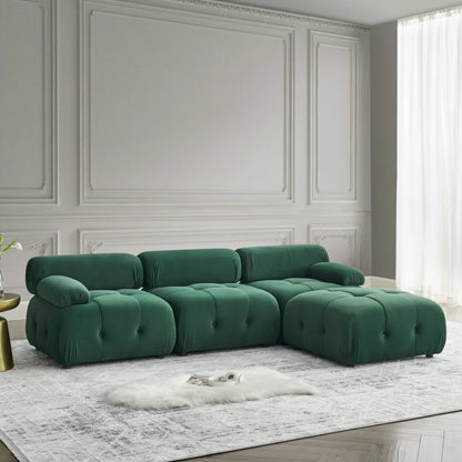 Modular Sectional Sofa Button Tufted Designed and DIY Combination L Shaped Couch with Reversible Ottoman Green Velvet