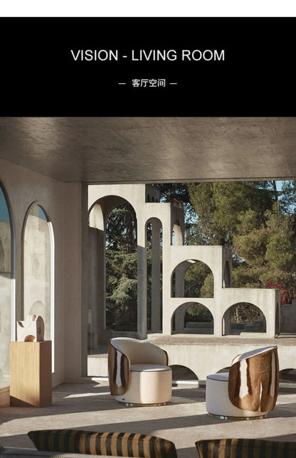 BX Italian Minimalist Light Luxury Leather Sofa Chair Living Room Home High-end Horse Fur Backrest Leisure Chair Stainless Steel