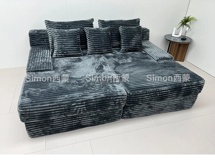 Compression sofa, rabbit plush thick striped extra wide sitting deep Shar Pei dog large plush sofa