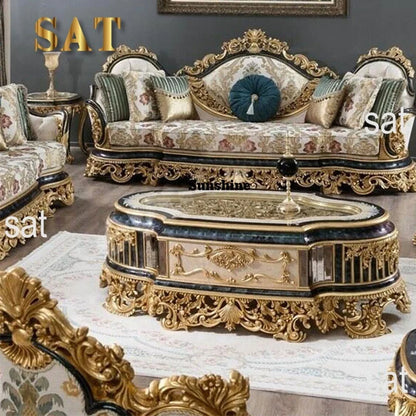 For Turkish Style Royal Antique Carved Solid Wood Sofa Set European Luxury Classic Home Living Room Furniture Sectional Sofa