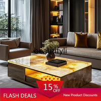 11Customized square modern luminous jade coffee table living room design large flat luxury stone villa marble home