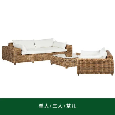 Outdoor rattan sofa  terrace leisure waterproof sunscreen balcony rattan chair outdoor villa garden combination