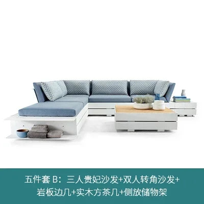 Outdoor sofa, rainproof, sunscreen, rattan craft, courtyard garden, Nordic solid wood coffee table