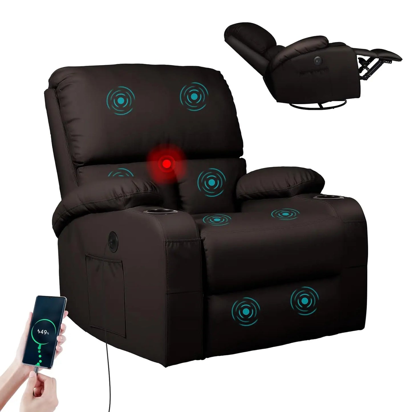 #Rocking Recliner Chair Massage Heat Swivel Living Room Bedroom Nursery