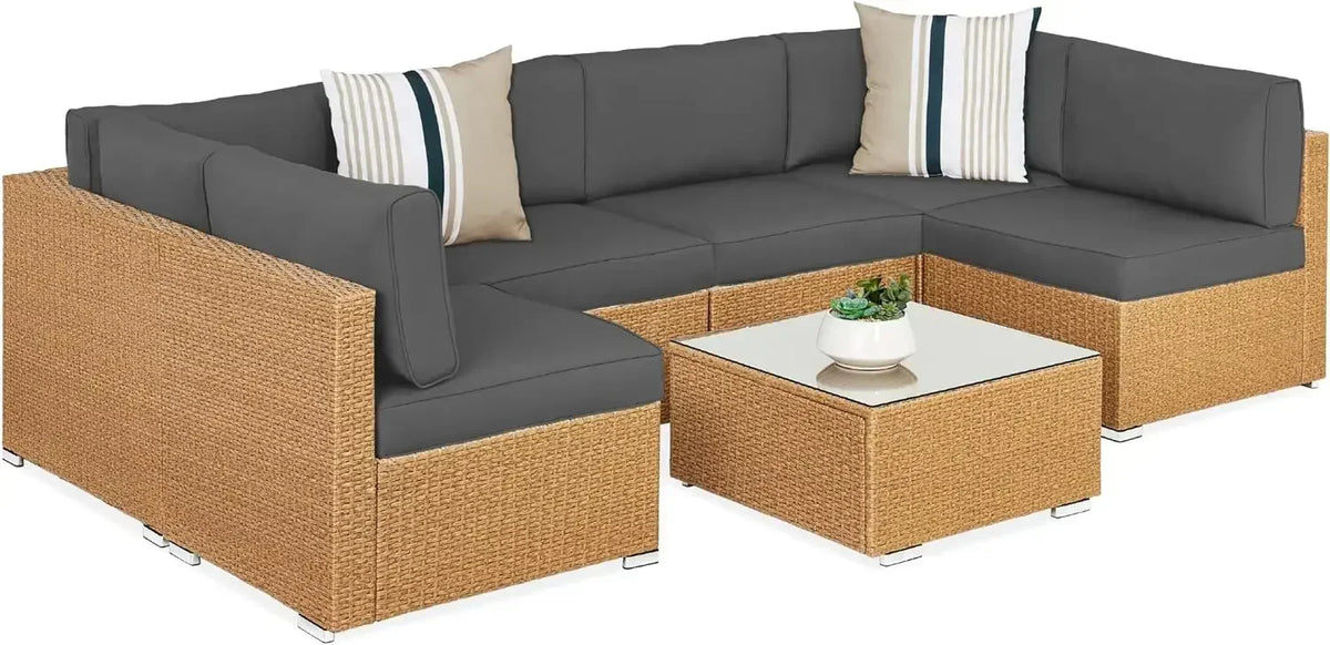 # Outdoor Furniture 7Piec Sets W/2Pillows, Coffee Table, Cover Included, Wicker Conversation Couch Set, Patio Furniture Set #
