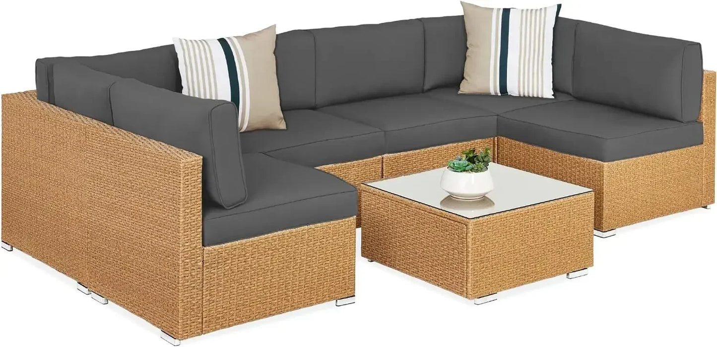 # Outdoor Furniture 7Piec Sets W/2Pillows, Coffee Table, Cover Included, Wicker Conversation Couch Set, Patio Furniture Set #