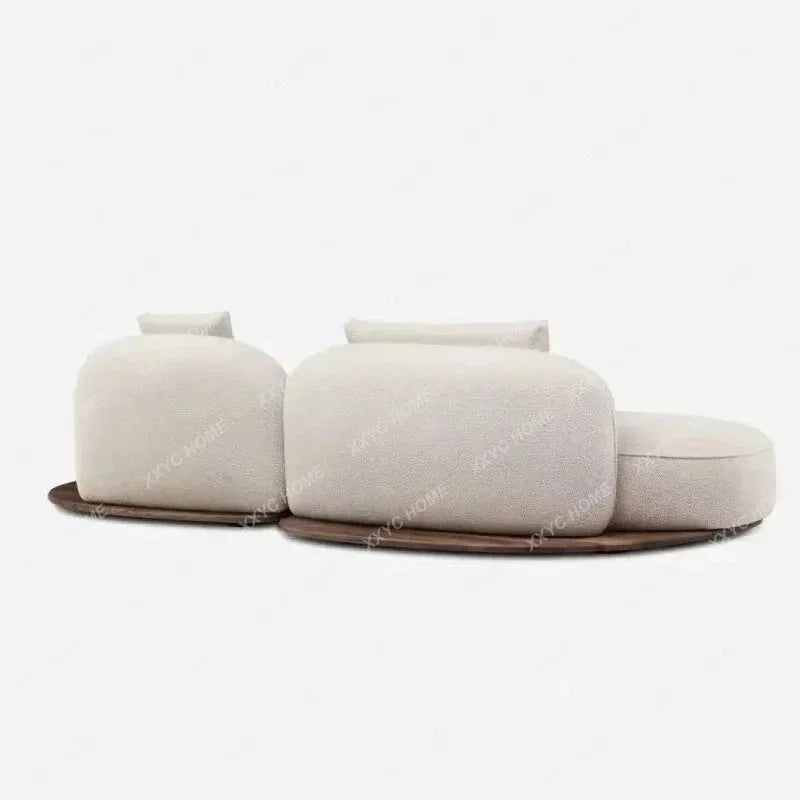 A  Italian minimalist island sofa modern cream style villa large flat black walnut, fabric sofa