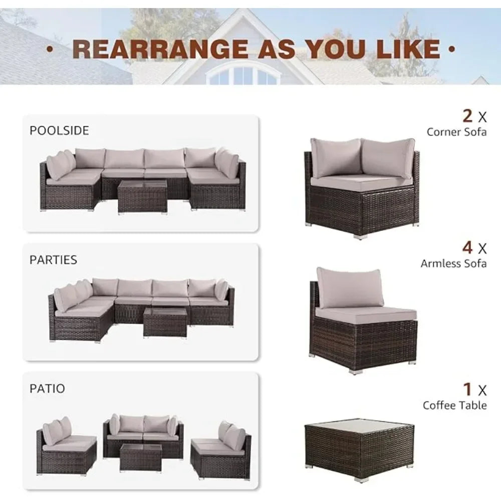 7 Pieces Patio Furniture Set Sofa Chair