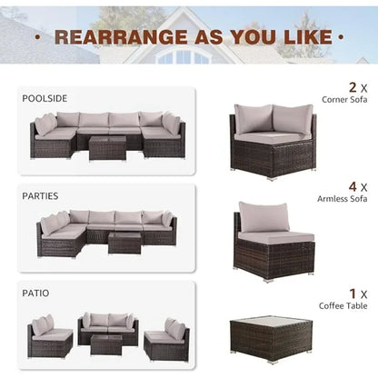 7 Pieces Patio Furniture Set Sofa Chair