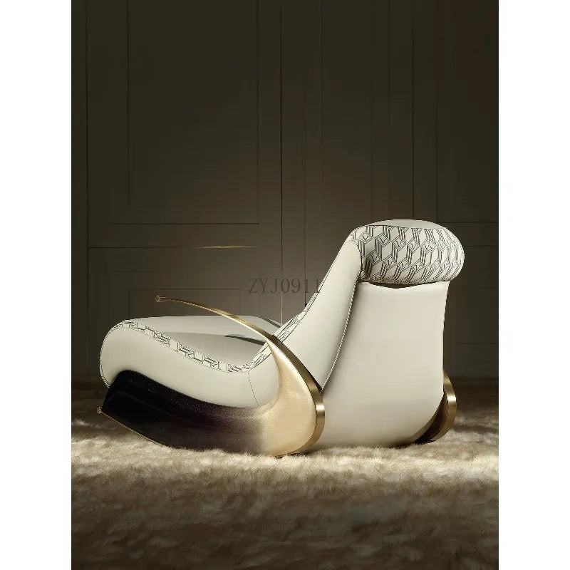 Modern Italian light luxury leather leisure chair living room single sofa rocking chair