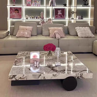 "Italian Minimalist Coffee Table - Calacatta Gold Vein Marble Square, Customizable Luxury for Small/Large Living Rooms"
