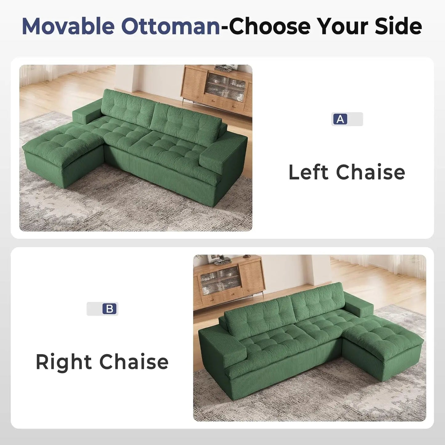 Cloud Sectional Boneless Sofa with Ottoman, Modular L Shaped Couch with Layered Cushion, Fluffy Comfy Couches for, Customized