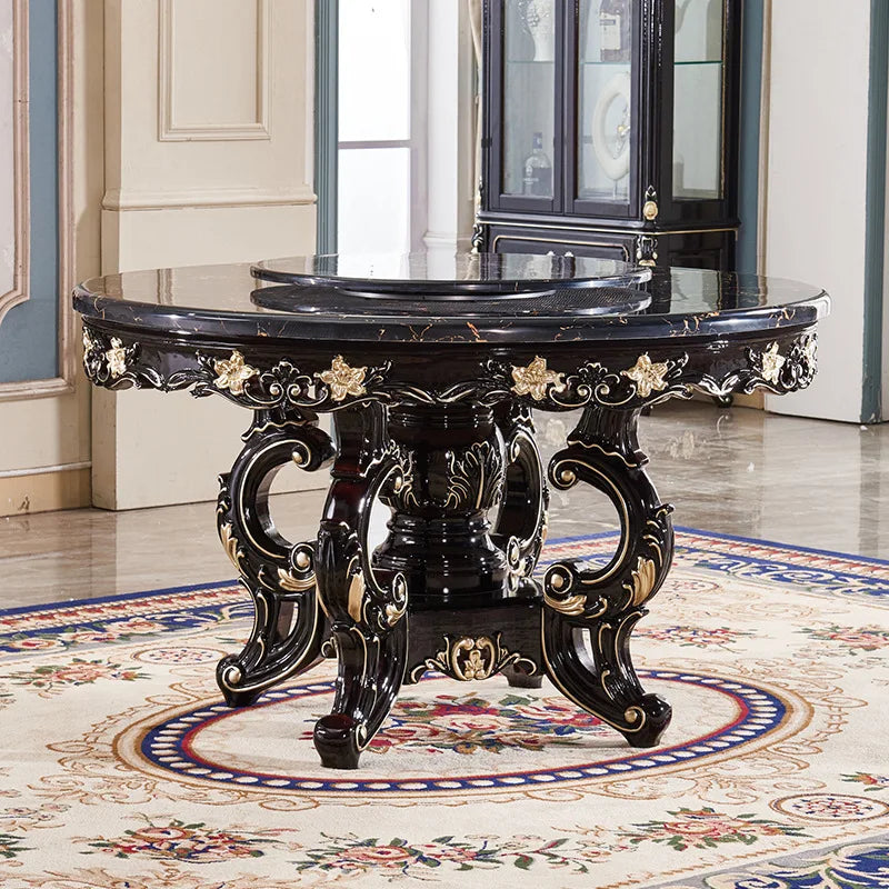 European marble dining table and chair combination American round table ebony