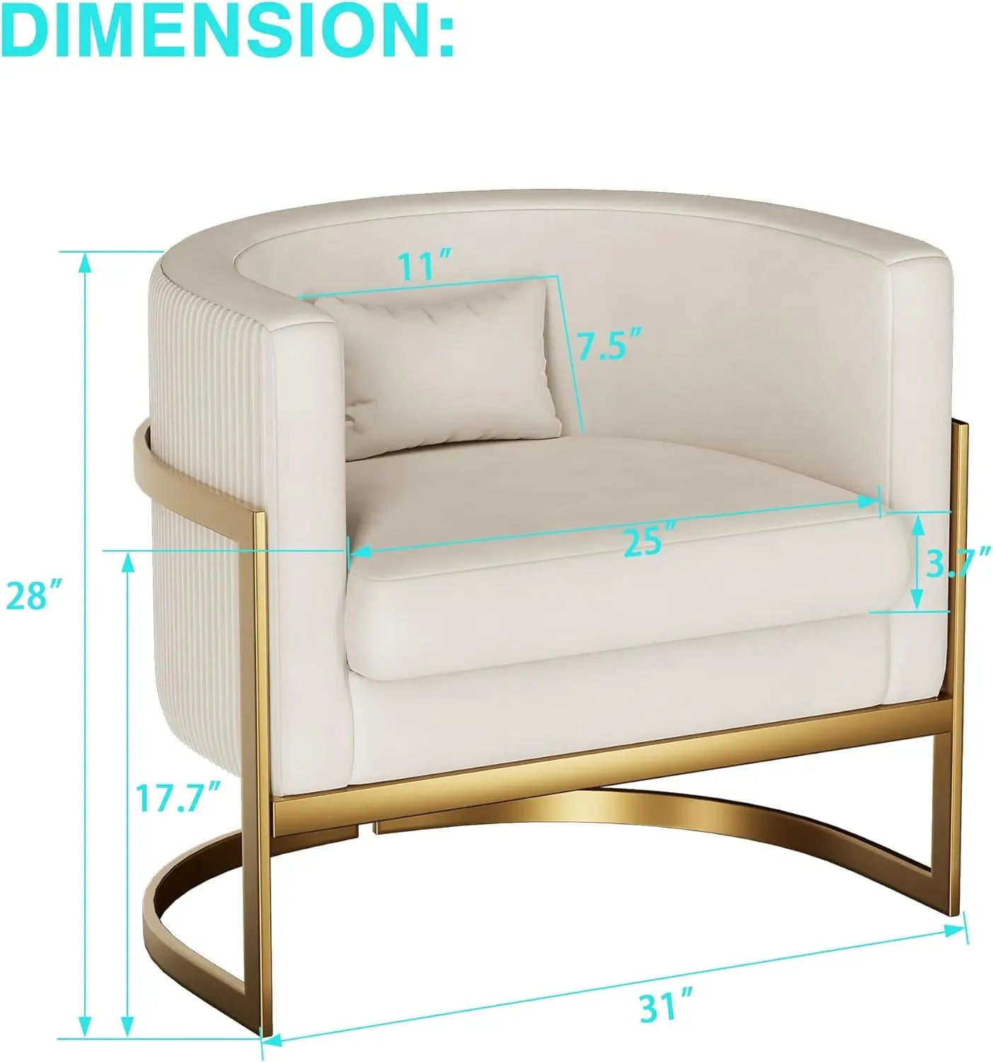 Velvet Accent Chair with Gold Legs - Modern Upholstered Armchair for Bedroom or Living Room