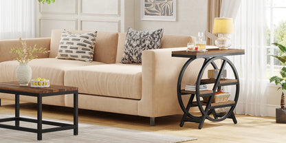 Tribesigns End Table for Living Room, 3-Tier Narrow Side Table with Storage, Wood Sofa Side Table with Geometric Metal Frame