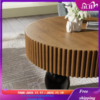 31.5 Inch round Fluted Coffee Table Farmhouse Luxury 3-Leg Base Natural Wood Veneer for Small Spaces