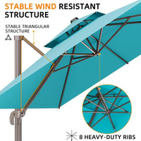 9' X 12' Double Top Cantilever Patio Umbrella - Heavy Duty Offset Umbrella with 360° Rotation for Garden Deck Pool Patio, Turquo