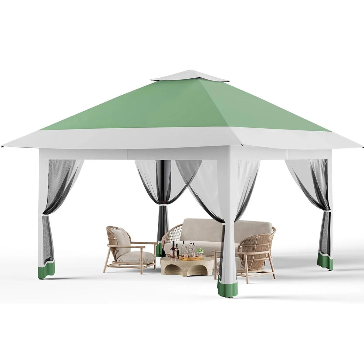 13x13Ft Pop Up Canopy Tent, One Push Setup Outdoor Gazebo With Mosquito Netting, Waterproof UV Protection Instant Shade Shelter