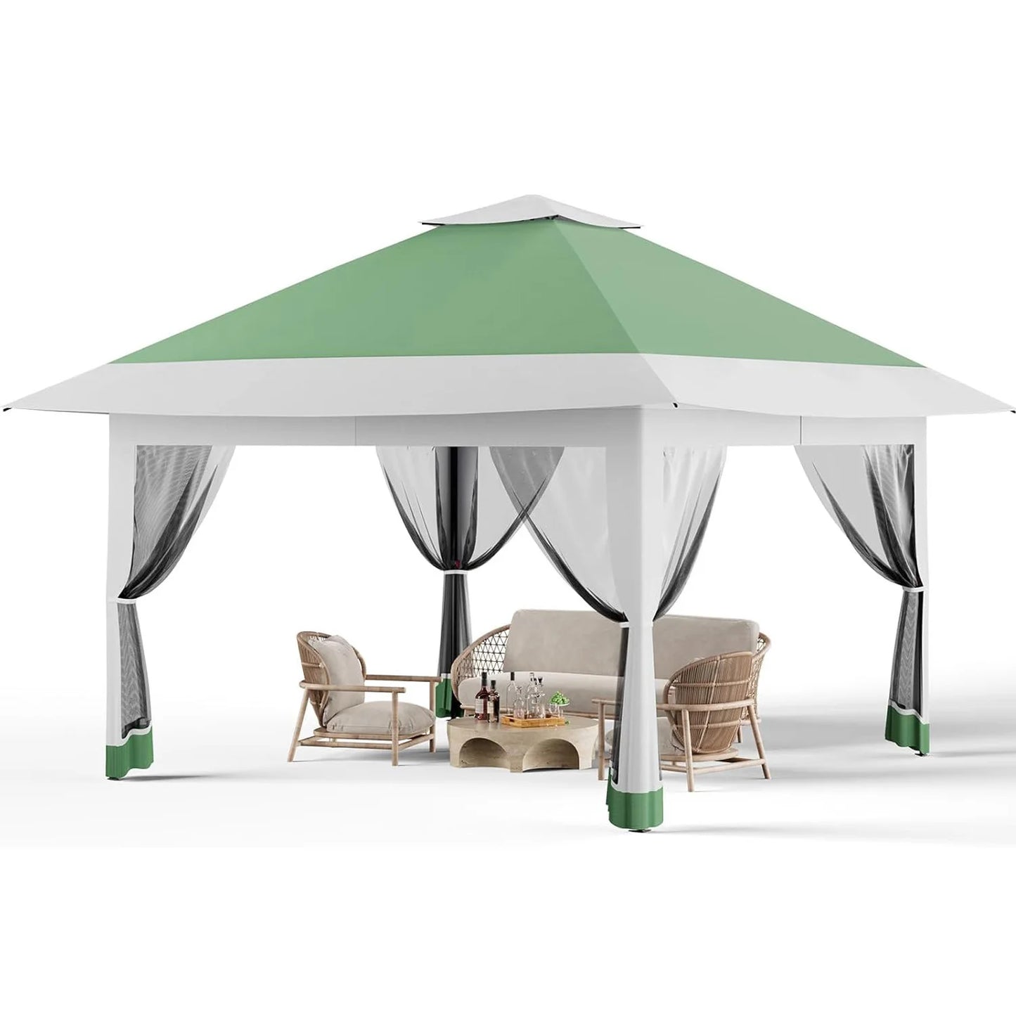 13x13Ft Pop Up Canopy Tent, One Push Setup Outdoor Gazebo With Mosquito Netting, Waterproof UV Protection Instant Shade Shelter
