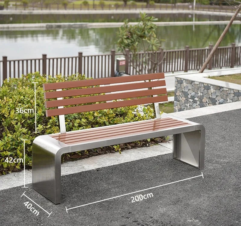 Dossier de jardin en fer forgé, banc de loisirs solide Anti-Corrosion, banc d'extérieur moderne en acier inoxydable, plastique et bois, Patio Park