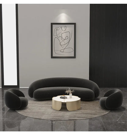 Nordic Modern Arc Three-seat Sofa Combination Office Lamb Wool Studio Reception Sofa Coffee Table Combination