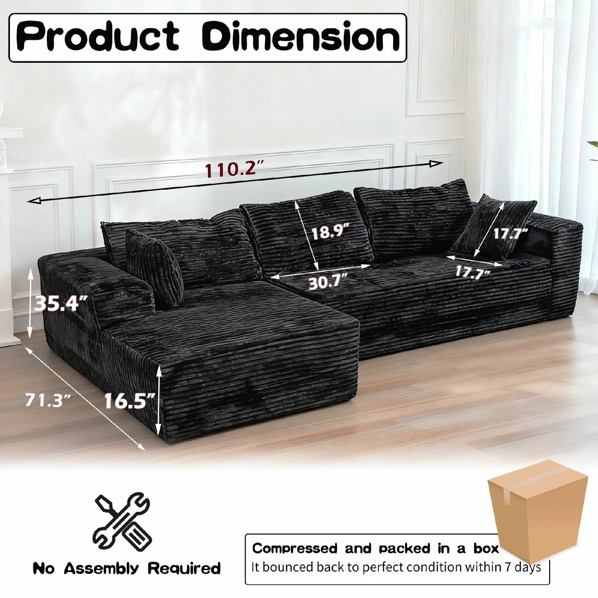 Relax in Comfort  Cloud-Like Corduroy Sectional Sofa with Chaise and Built-In Storage