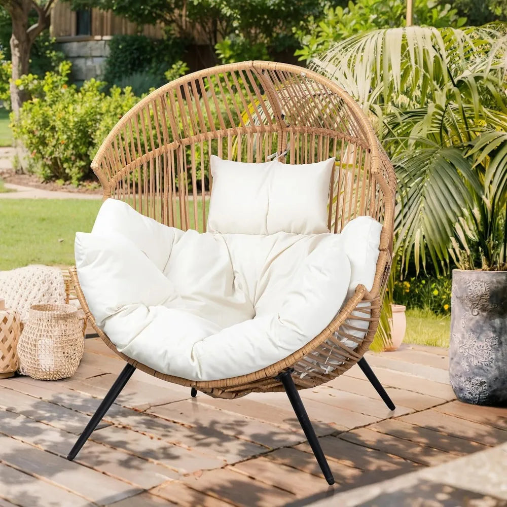 Outdoor Egg Chair PE Rattan Hanging Swing with Cushion, Patio Lounge for Garden Balcony Indoor