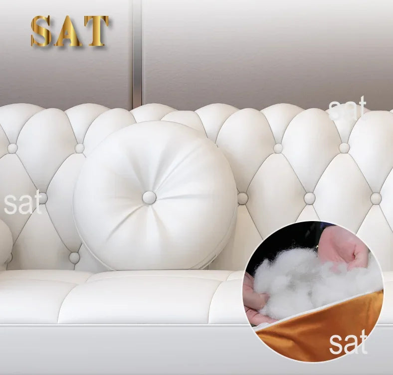 -Modern Luxury High-end Living Room Sofa Set Furniture Upholstered Full Leather Button Tufted Sofa Home