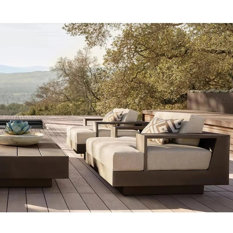 Backyard Poolside Lounge Luxury Corner Outdoor Couch Sectional Teak Wood Rattan Rope Aluminum Modern Outdoor Garden Sofa Set