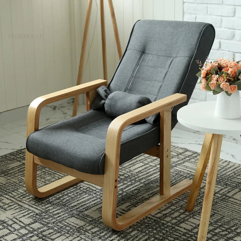 Solid Wood Living Room Designer Leisure Chair Balcony Bedroom Dormitory Fold Recliner Home Furniture Office Backrest Armrests