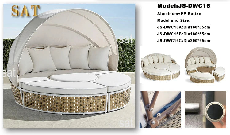 -Modern Day Bed Patio Furniture Hotel Deluxe Teak Rope Garden Sun Lounge Chair Round Aluminum Rattan Wicker Outdoor Day Bed
