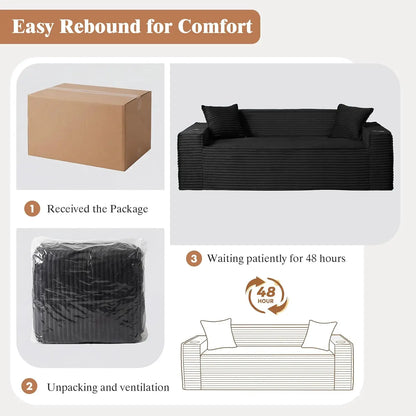 3 Seat Modular Deep Seat Sofa Set with Cup Holder & Side Pocket, Living Room Furniture, Black, Customized