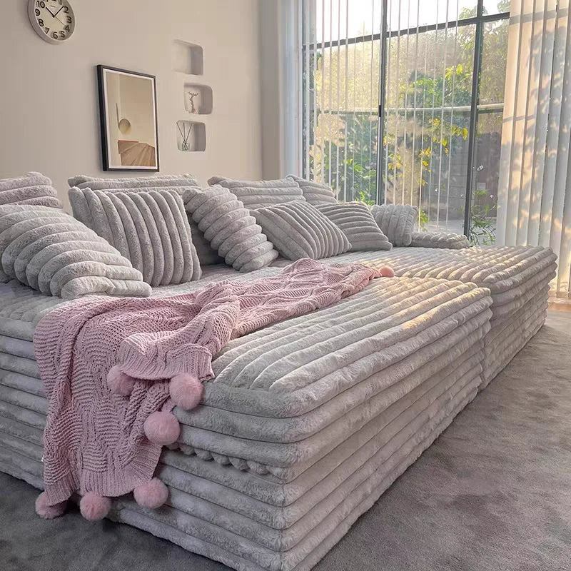 Ultra Wide Deep Plush Fabric Sofa for Large Villas Living Room,  Luxury Super Large Plush Sofa for Cinemas Big Sofa
