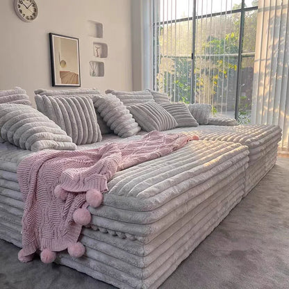 Ultra Wide Deep Plush Fabric Sofa for Large Villas Living Room,  Luxury Super Large Plush Sofa for Cinemas Big Sofa